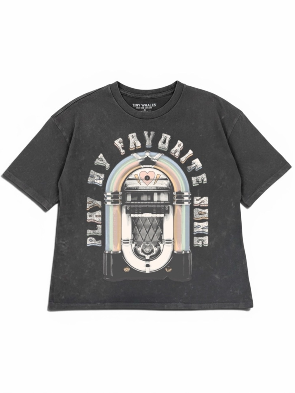 Tiny Whales Kids' Black Jukebox Graphic Tee - Play My Favorite Song